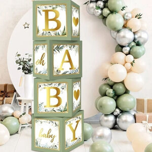 Safari Baby Shower Baby Boxes with Letters, 4Pcs Green Boys Baby Shower Boxes
